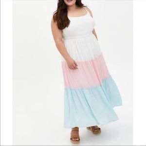 Torrid Multi Colorblock Challis Tiered Maxi Dress Plus Size 1 Easter Spring
